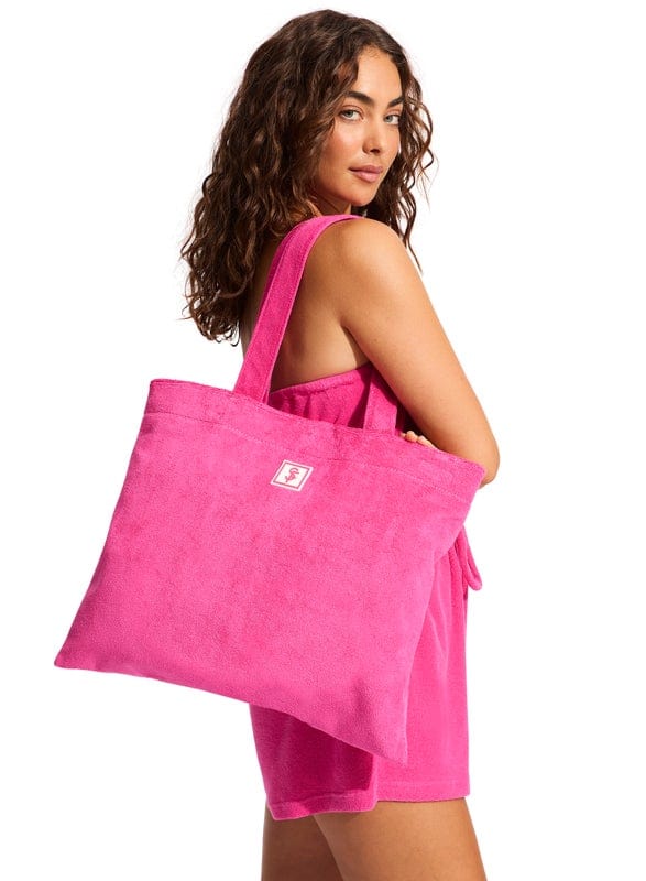 Seafolly Coco Beach Terry Tote - Fuchsia Rose 71969-BG Shop Seafolly Coco Beach Terry Tote in Fuchsia Rose | Australian Swimwear Brands at Splash Swimwear Splash Swimwear Bags O/S 9349623111474