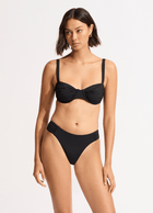 Seafolly Collective High Leg Ruched Side Pant 40726-942 Seafolly Collective Multi Strap Hipster Pant - Evergreen Splash Swimwear Black / AU8/US4 9349623215790