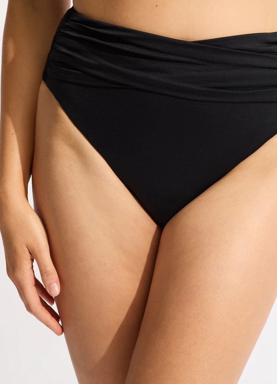 Seafolly Collective High Waist Wrap Front 40643-942 SeafollyCollective High Waist Wrap Front Splash Swimwear Bikini Bottoms Black / 8 9349623116967