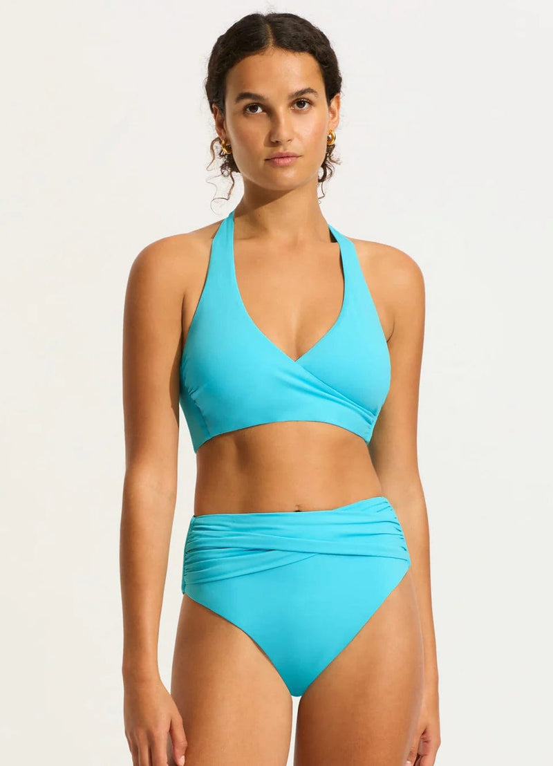 Seafolly Collective High Waist Wrap Front Pant - Atoll Blue Splash Swimwear Bikini Bottoms