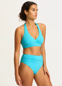 Seafolly Collective High Waist Wrap Front Pant - Atoll Blue Splash Swimwear Bikini Bottoms