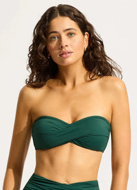 Seafolly Collective Twist Bandeau Bikini Top - Evergreen Seafolly Collective Twist Bandeau Bikini Top - Sage Splash Swimwear Bikini Tops