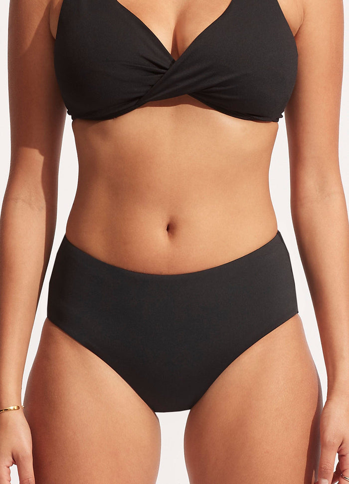 Seafolly Collective Wide Side Retro Pant 40586-942 Splash Swimwear Bikini Bottoms Black / 8 9349623116721