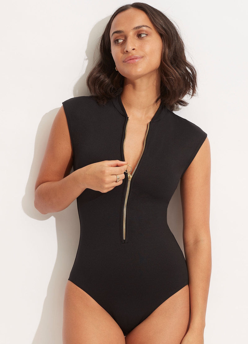 Collective Zip Front One Piece - Seafolly - Splash Swimwear  - One Pieces, Seafolly, sunsuits & rashies, Womens - Splash Swimwear 