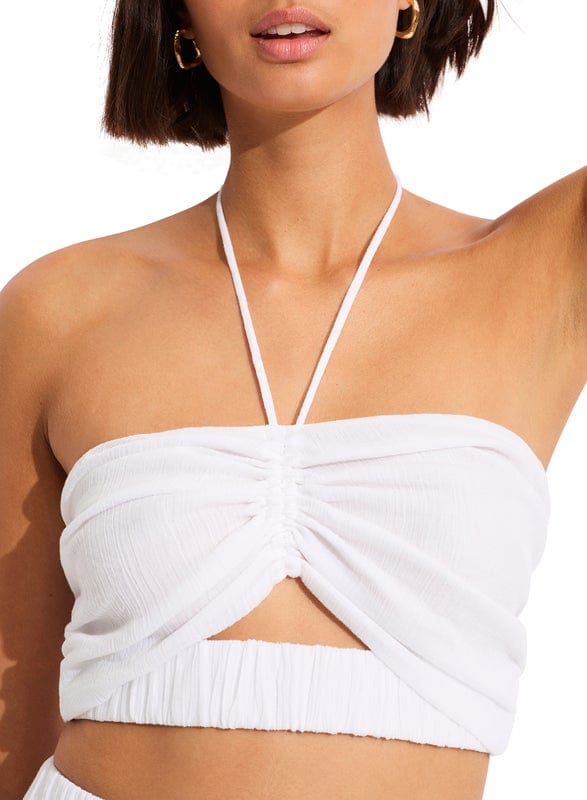 Crinkle Crop Top - White - Seafolly - Splash Swimwear  - June23, Seafolly, tops, Womens, womens swim, womens top - Splash Swimwear 