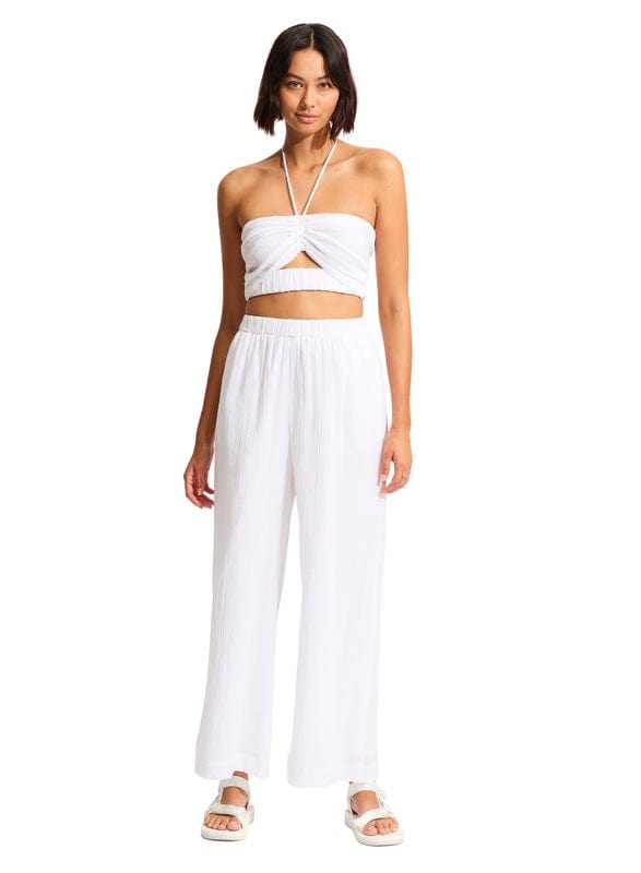 Seafolly Crinkle Crop Top - White Splash Swimwear Tops