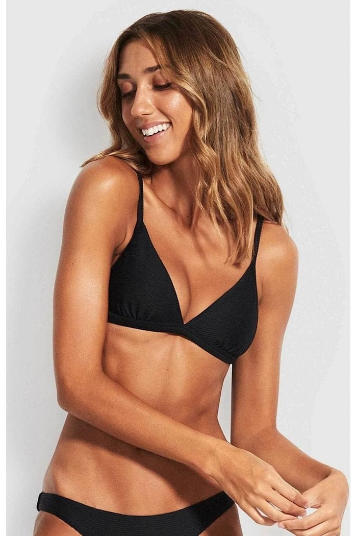 Essentials Fixed Tri Bra & High Cut Pant Bikini Set - Black - Seafolly Set - Splash Swimwear  - Bikini Set, Essentials by Seafolly, Seafolly, Womens - Splash Swimwear 