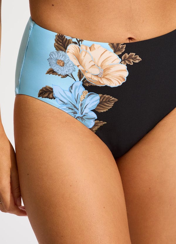 Garden Party High Waisted Bikini Bottom - Black - Seafolly - Splash Swimwear  - bikini bottoms, Dec 23, seafolly, Womens, womens swim - Splash Swimwear 