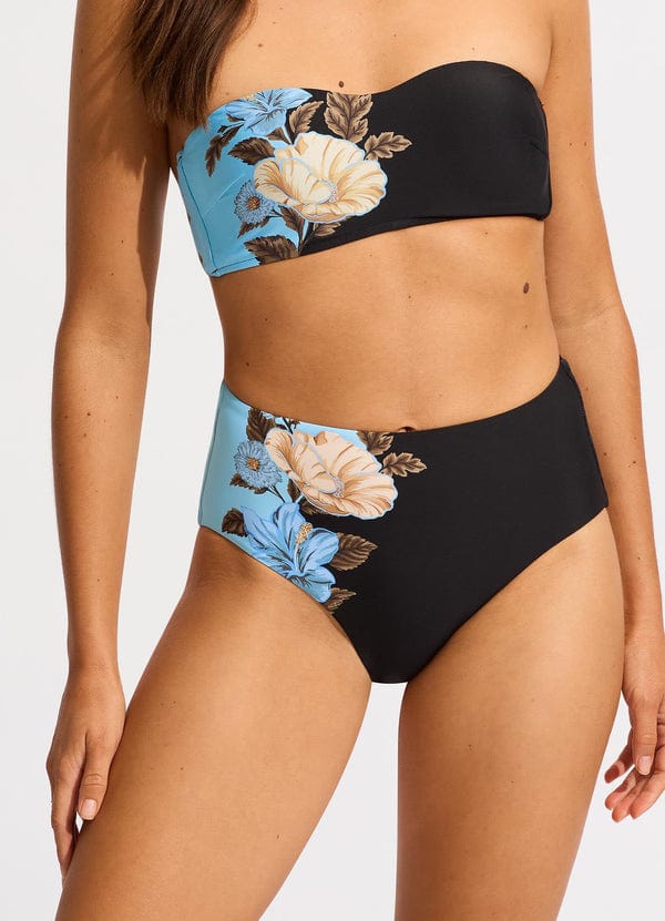 Garden Party High Waisted Bikini Bottom - Black - Seafolly - Splash Swimwear  - bikini bottoms, Dec 23, seafolly, Womens, womens swim - Splash Swimwear 