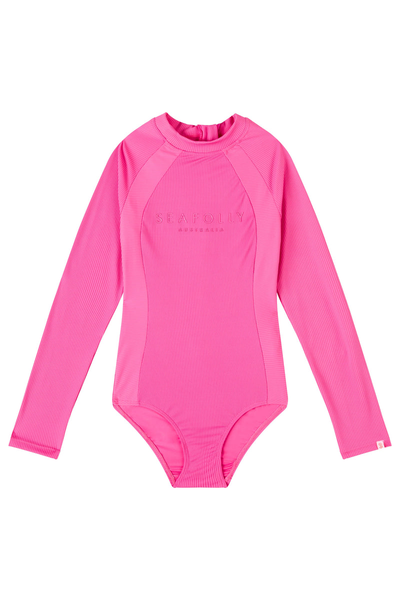 Seafolly Girls Girls Essential Panelled Paddlesuit - Pink Splash Swimwear Girls 8-16