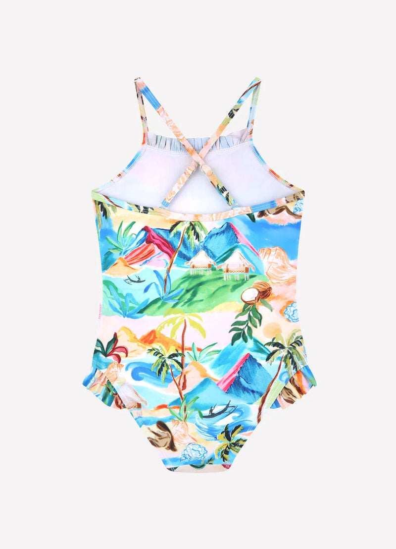 Seafolly Girls Girls South Pacific Frill One Piece - South Pacific Seafolly Girls South Pacific Frill One Piece - South Pacific Splash Swimwear Kids Swimwear