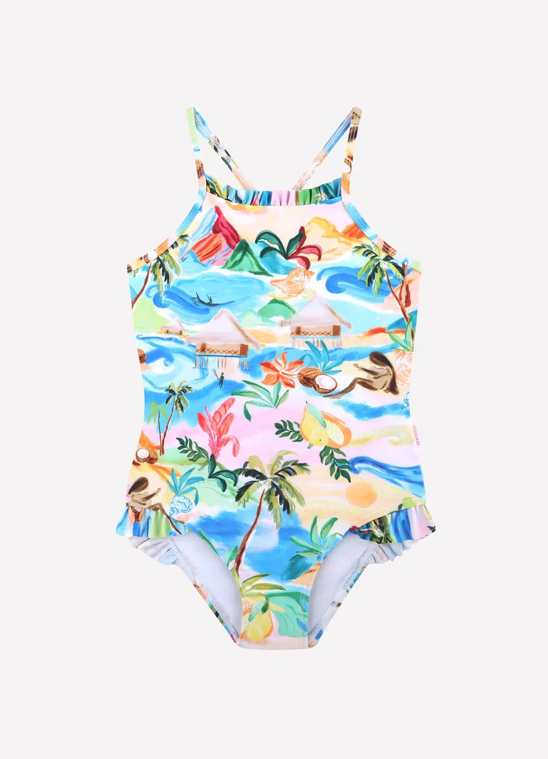 Seafolly Girls Girls South Pacific Frill One Piece - South Pacific Seafolly Girls South Pacific Frill One Piece - South Pacific Splash Swimwear Kids Swimwear