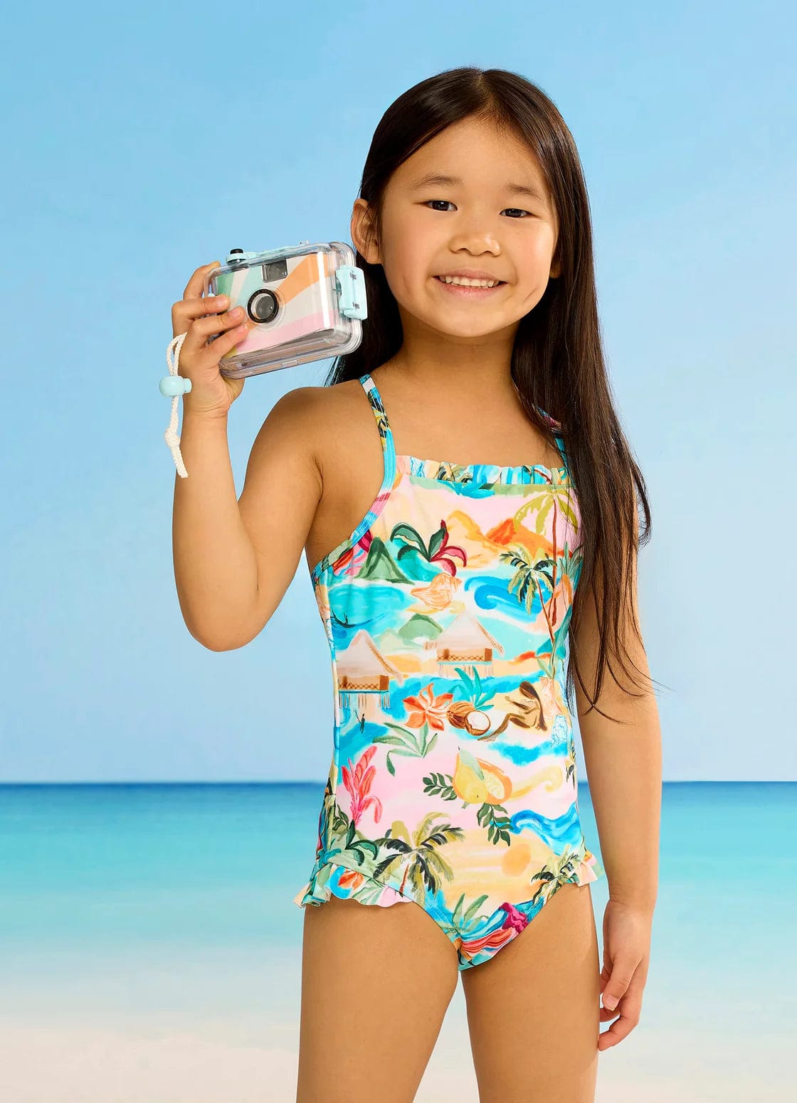 Seafolly Girls Girls South Pacific Frill One Piece - South Pacific Seafolly Girls South Pacific Frill One Piece - South Pacific Splash Swimwear Kids Swimwear