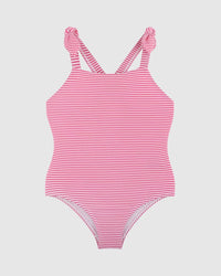 Seafolly Girls Seersucker One Piece - Pink Stripe Seafolly Surrealism Long Sleeve Frill Sunsuit Splash Swimwear Kids Swimwear