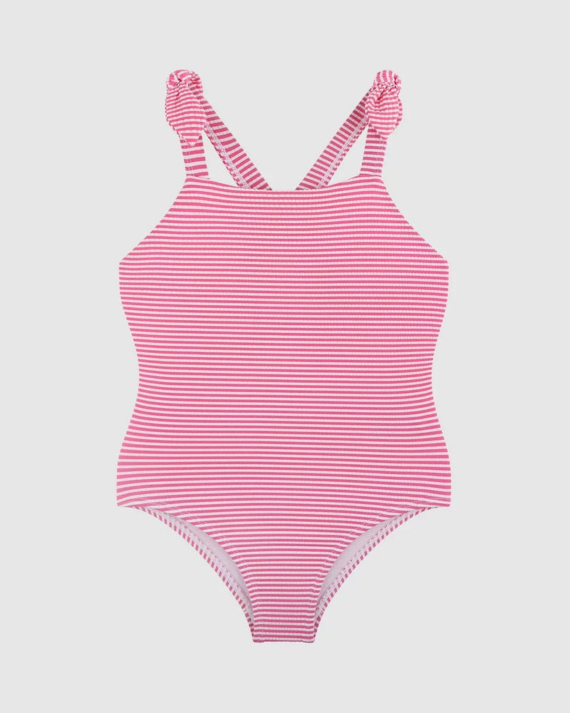 Seafolly Girls Seersucker One Piece - Pink Stripe Seafolly Surrealism Long Sleeve Frill Sunsuit Splash Swimwear Kids Swimwear