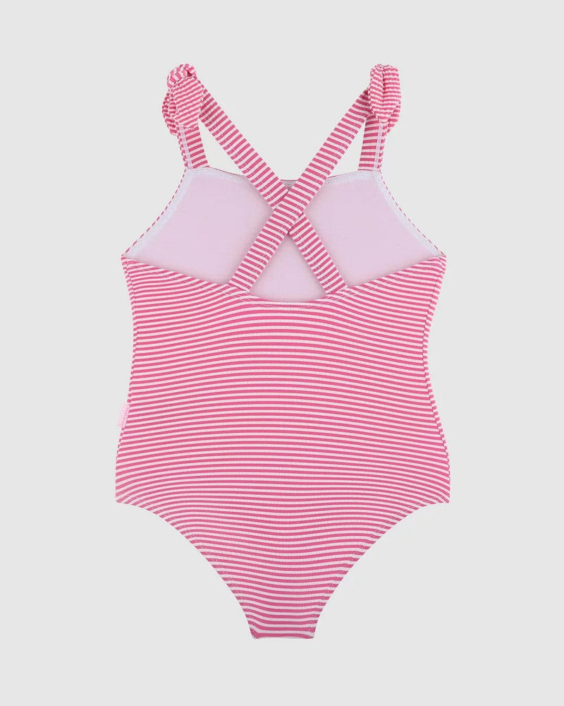 Seafolly Girls Seersucker One Piece - Pink Stripe Seafolly Surrealism Long Sleeve Frill Sunsuit Splash Swimwear Kids Swimwear