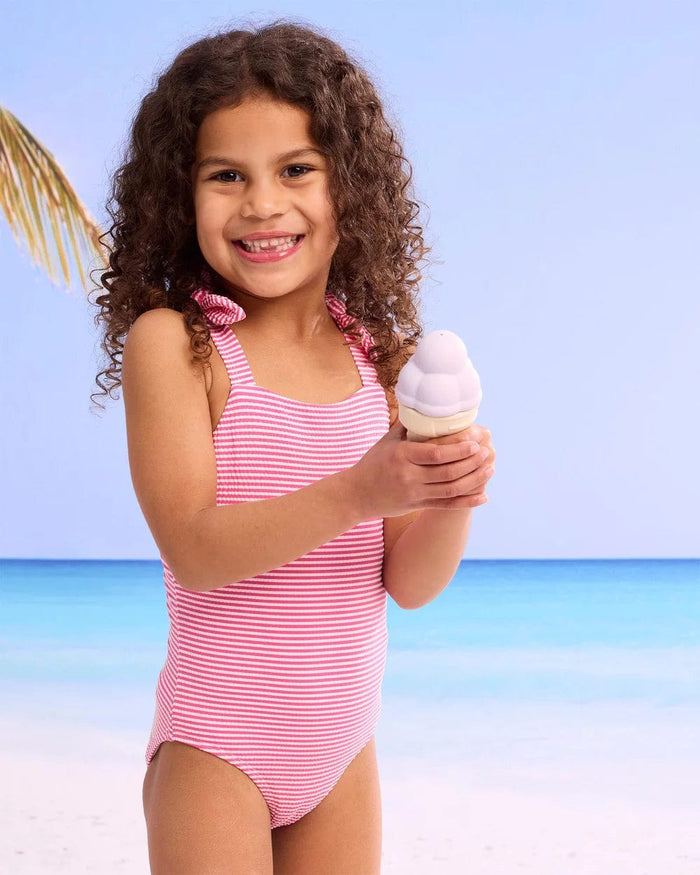 Seafolly Girls Seersucker One Piece - Pink Stripe Seafolly Surrealism Long Sleeve Frill Sunsuit Splash Swimwear Kids Swimwear