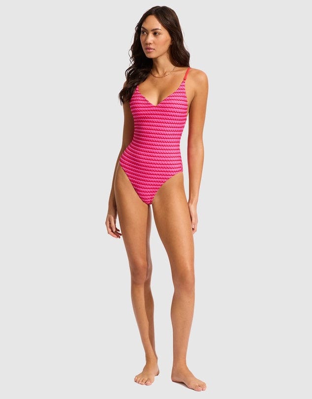 Mesh Effect V-Neck One Piece - Chilli Red - Seafolly - Splash Swimwear  - One Pieces, Seafolly, Sept23, Womens, womens swim - Splash Swimwear 