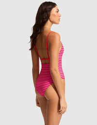 Mesh Effect V-Neck One Piece - Chilli Red - Seafolly - Splash Swimwear  - One Pieces, Seafolly, Sept23, Womens, womens swim - Splash Swimwear 