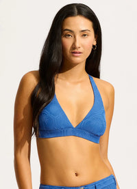 Seafolly Oasis Multi Fit Longline Triangle Bikini Top - Ultramarine Seafolly Oasis Multi Fit Longline Triangle Bikini Top - Ultramarine Splash Swimwear