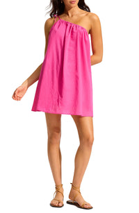 Seafolly One Shoulder Mini Dress 55268 Seafolly One Shoulder Mini Dress Splash Swimwear Dresses Hot Pink / XS 9349623790532