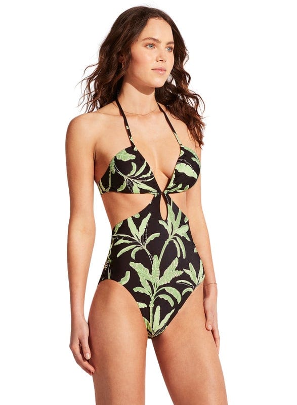 Palm Paradise Drawstring One Piece - Black - Seafolly - Splash Swimwear  - April23, fuller cup, One Pieces, Seafolly, Womens, womens swim - Splash Swimwear 