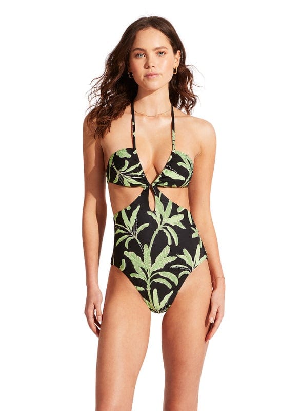 Palm Paradise Drawstring One Piece - Black - Seafolly - Splash Swimwear  - April23, fuller cup, One Pieces, Seafolly, Womens, womens swim - Splash Swimwear 