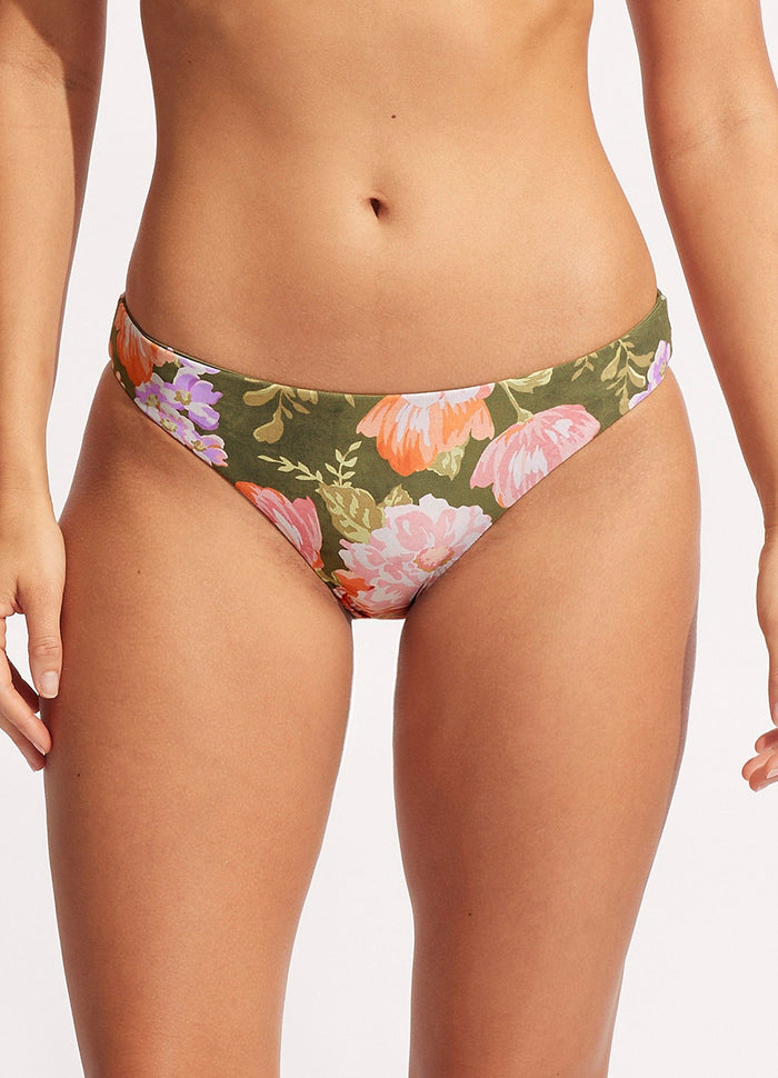 Seafolly Paradise Garden Drawstring Tie Side Rio Pant - Avocado Splash Swimwear Bikini Bottoms