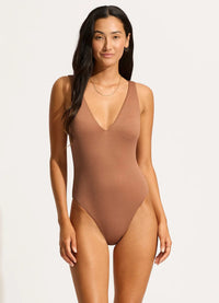 Seafolly Sea Dive Deep V Neck One Piece 10974-861 Splash Swimwear Swim Dress, Tankini & One Piece Bronze / 10 9349623874270