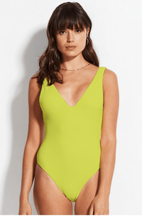 Seafolly Swim Dress, Tankini & One Piece 10974-861 Wild Lime / 8 Sea Dive Deep V Neck One Piece