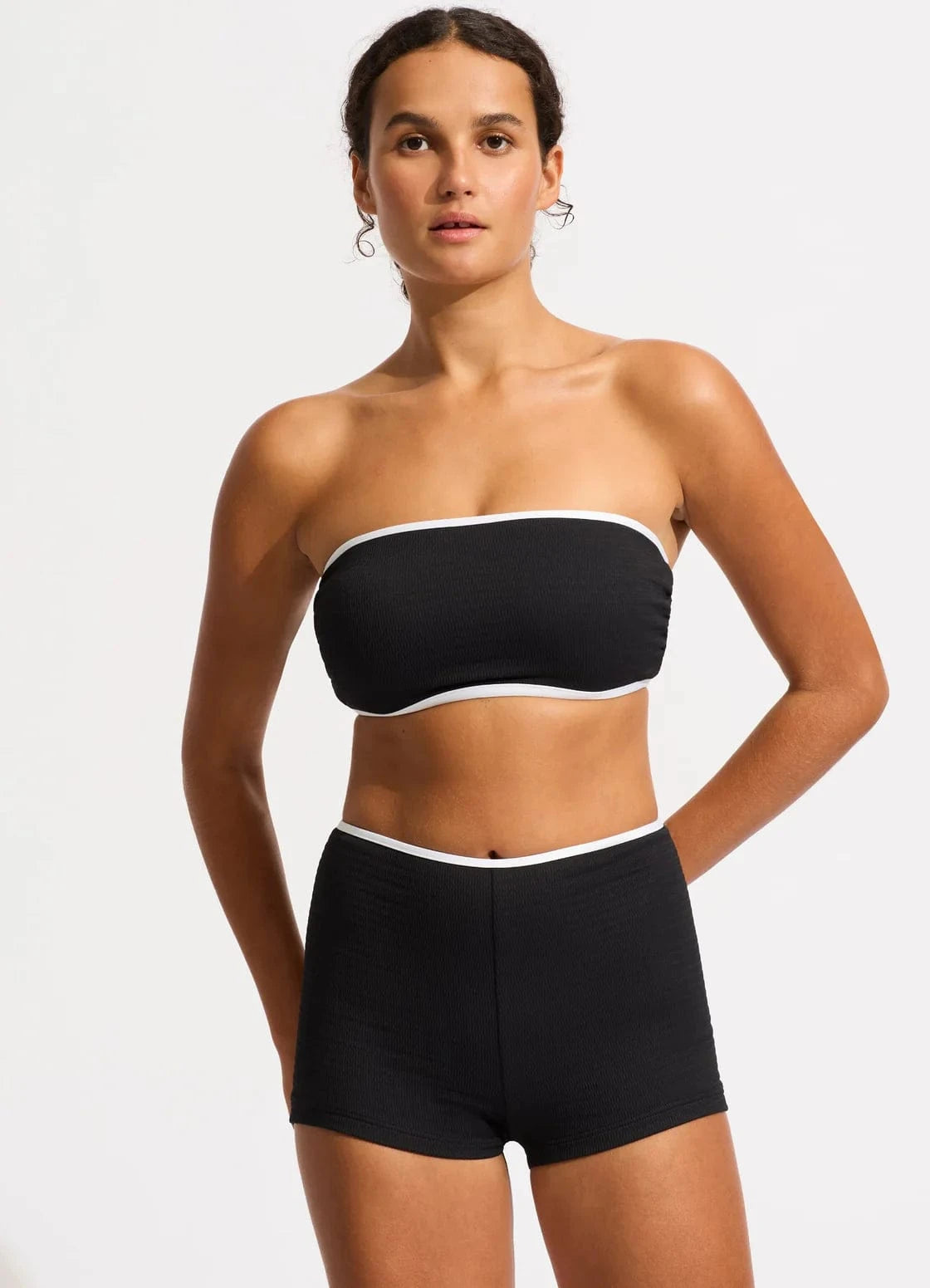 Seafolly Seafolly Beach Bound Boyleg Pant 40724-072 Seafolly Beach Bound Boyleg Pant Splash Swimwear Bikini Bottoms Black / AU8/US4 9349623248255