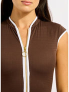 Seafolly Seafolly Beach Bound Cap Sleeve Zip Front One Piece  - Dark Chocolate Seafolly Beach Bound Cap Sleeve Zip Front One Piece  - Dark Chocolate Splash Swimwear