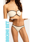 Seafolly Seafolly Beach Bound Ring Front Bandeau & Hipster Pant Bikini Set - Ecru Seafolly Beach Bound Ring Front Bandeau & Hipster Pant Bikini Set - Ecru Splash Swimwear Bikini Set