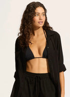 Seafolly Seafolly Breeze Beach Shirt 54795-TO Seafolly Breeze Beach Shirt Splash Swimwear Kaftans & Cover Ups Black / XS 9349623014775