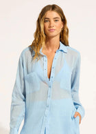 Seafolly Seafolly Breeze Beach Shirt - Powder Blue Seafolly Breeze Beach Shirt - Powder Blue Splash Swimwear Kaftans & Cover Ups