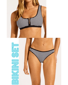 Seafolly Seafolly Clubhouse Zip Front Tank & Hipster Pant Bikini Set - Black 31549-281+40316-281-6 Seafolly Clubhouse Zip Front Tank & Hipster Pant Bikini Set - Black Splash Swimwear Bikini Set 6 48811591066841