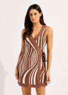 Seafolly Seafolly Coastline Mini Wrap Dress - Cocoa Seafolly Coastline Mini Wrap Dress - Cocoa Splash Swimwear Dresses