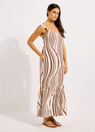 Seafolly Seafolly Coastline Tie Back Maxi Dress - Ecru/Cocoa Seafolly Coastline Tie Back Maxi Dress - Ecru/Cocoa Splash Swimwear Dresses