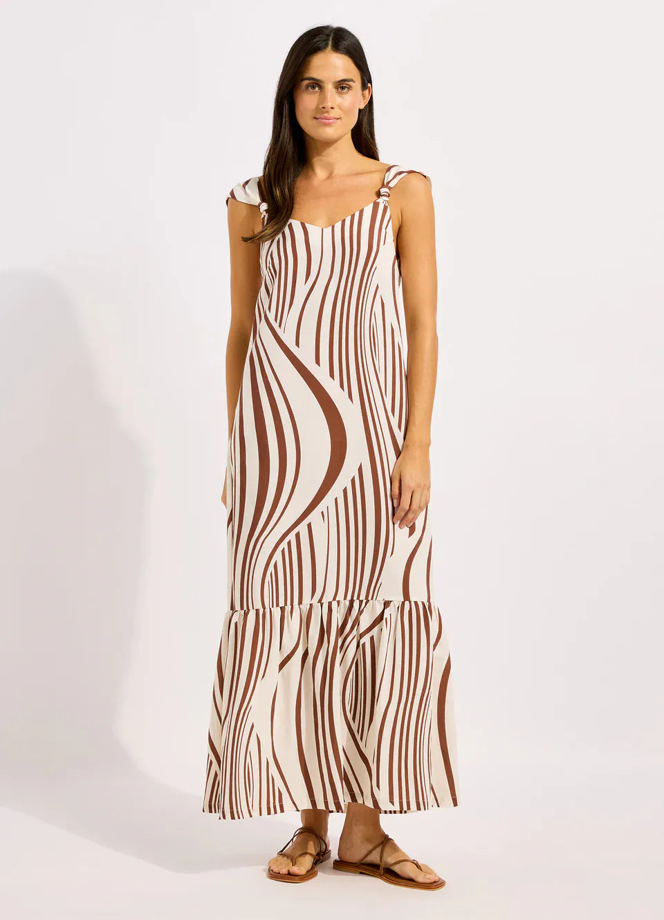 Seafolly Seafolly Coastline Tie Back Maxi Dress - Ecru/Cocoa Seafolly Coastline Tie Back Maxi Dress - Ecru/Cocoa Splash Swimwear Dresses