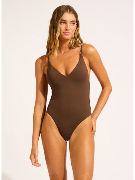 Seafolly Seafolly Collective V Neck One Piece - Dark Chocolate Seafolly Collective V Neck One Piece - Dark Chocolate Splash Swimwear One Pieces