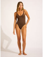 Seafolly Seafolly Collective V Neck One Piece - Dark Chocolate Seafolly Collective V Neck One Piece - Dark Chocolate Splash Swimwear One Pieces