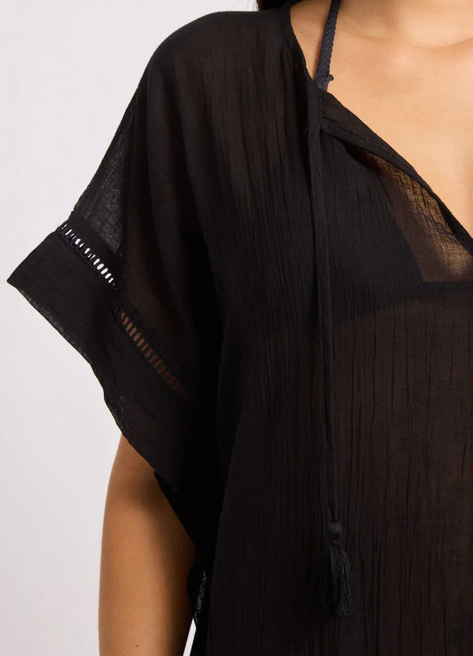 Seafolly Seafolly Crinkle Gauze Kaftan - Black 55791-KA-BLACK-O/S Seafolly Crinkle Gauze Kaftan - Black Splash Swimwear Kaftans & Cover Ups O/S
