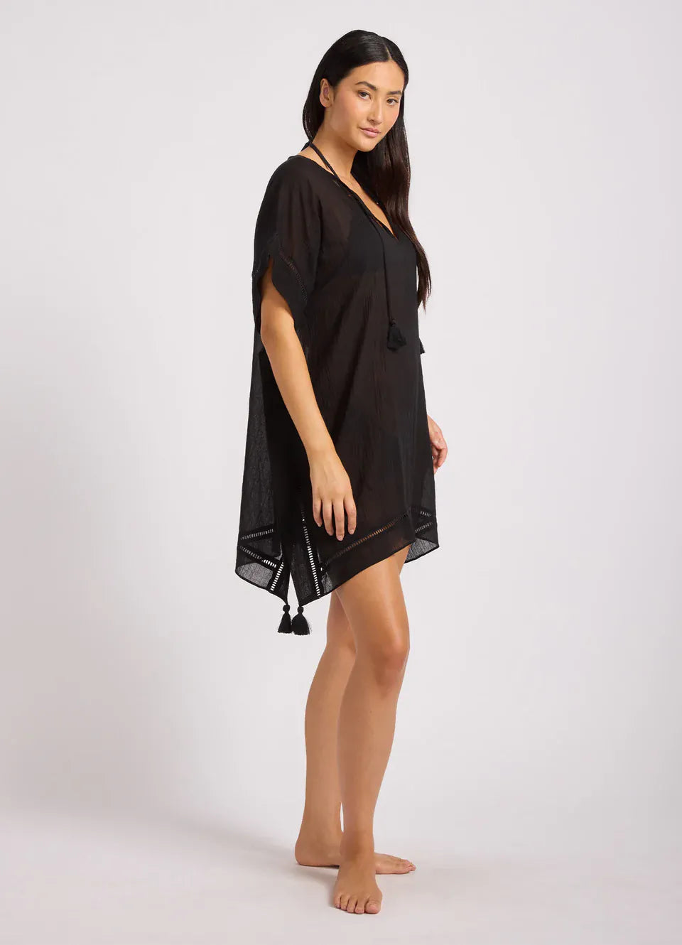 Seafolly Seafolly Crinkle Gauze Kaftan - Black 55791-KA-BLACK-O/S Seafolly Crinkle Gauze Kaftan - Black Splash Swimwear Kaftans & Cover Ups O/S