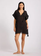 Seafolly Seafolly Crinkle Gauze Kaftan - Black 55791-KA-BLACK-O/S Seafolly Crinkle Gauze Kaftan - Black Splash Swimwear Kaftans & Cover Ups O/S