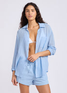 Seafolly Seafolly Crinkle Gauze Shirt 55792-TO Seafolly Crinkle Gauze Shirt Splash Swimwear Womens Clothing Cornflower / XS 9360519292558