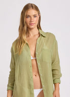 Seafolly Seafolly Crinkle Gauze Shirt 55792-TO Seafolly Crinkle Gauze Shirt Splash Swimwear Womens Clothing Light Meadowland / XS 9360519254044