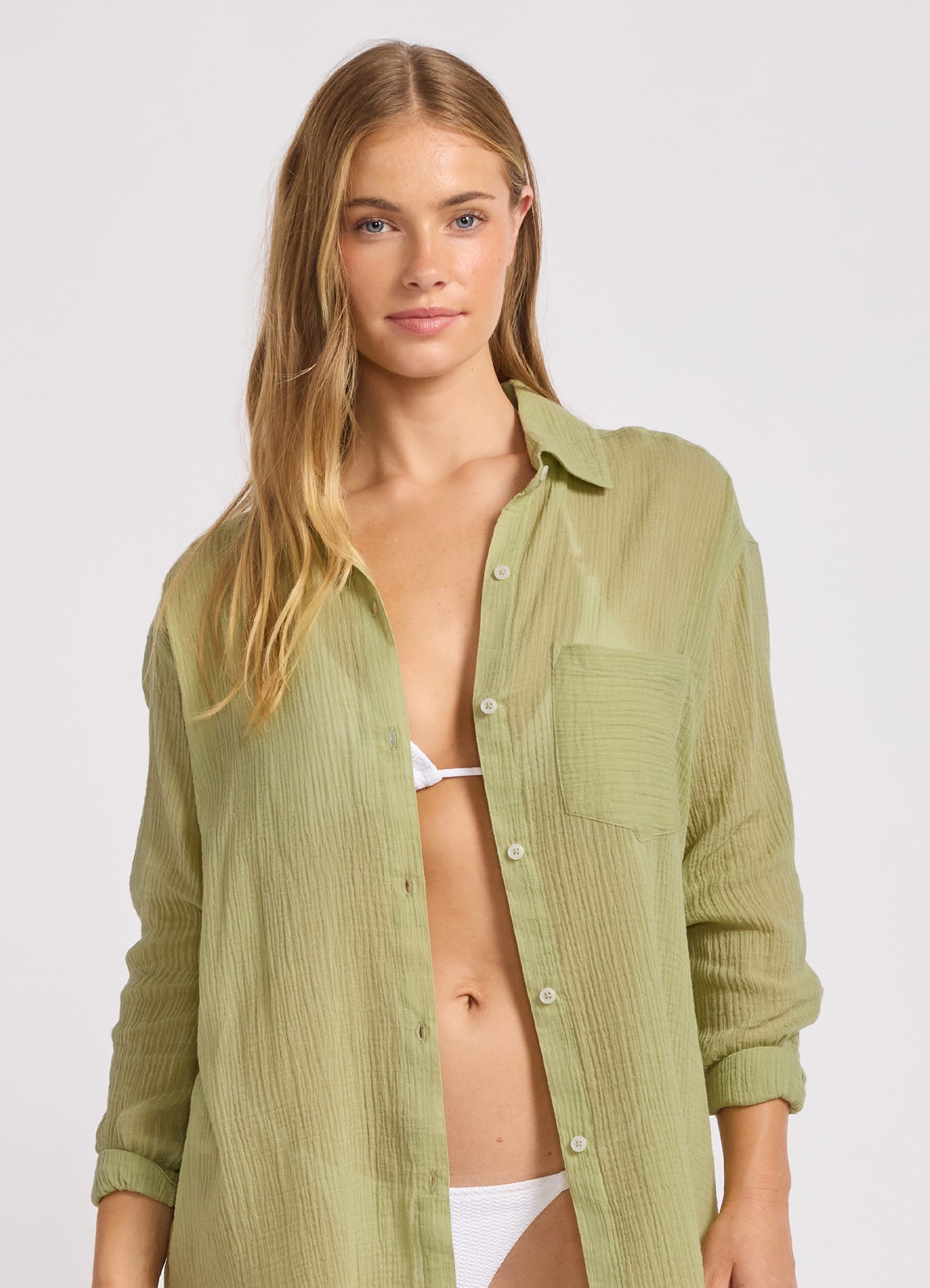 Seafolly Seafolly Crinkle Gauze Shirt 55792-TO Seafolly Crinkle Gauze Shirt Splash Swimwear Womens Clothing Light Meadowland / XS 9360519254044