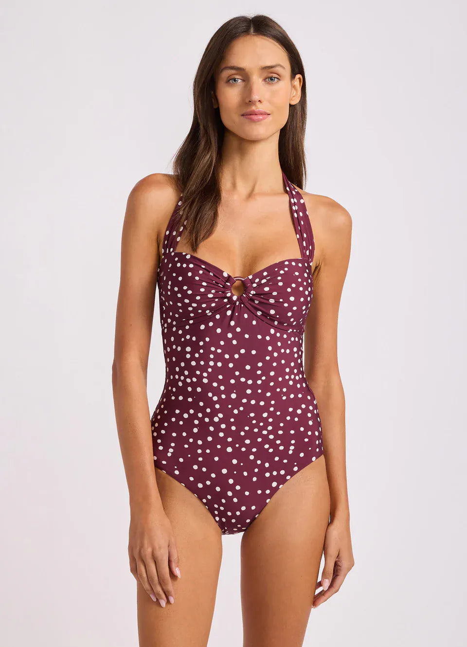 Seafolly Seafolly Halter Neck Bandeau One Piece - Dark Burgundy Halter Neck Bandeau One Piece | Seafolly Splash Swimwear One Pieces