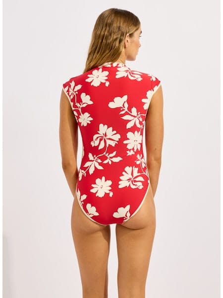 Seafolly Seafolly Mayflower Cap Sleeve Zip Front One Piece - Cosmo Red Seafolly Mayflower Cap Sleeve Zip Front One Piece - Cosmo Red Splash Swimwear One Piece