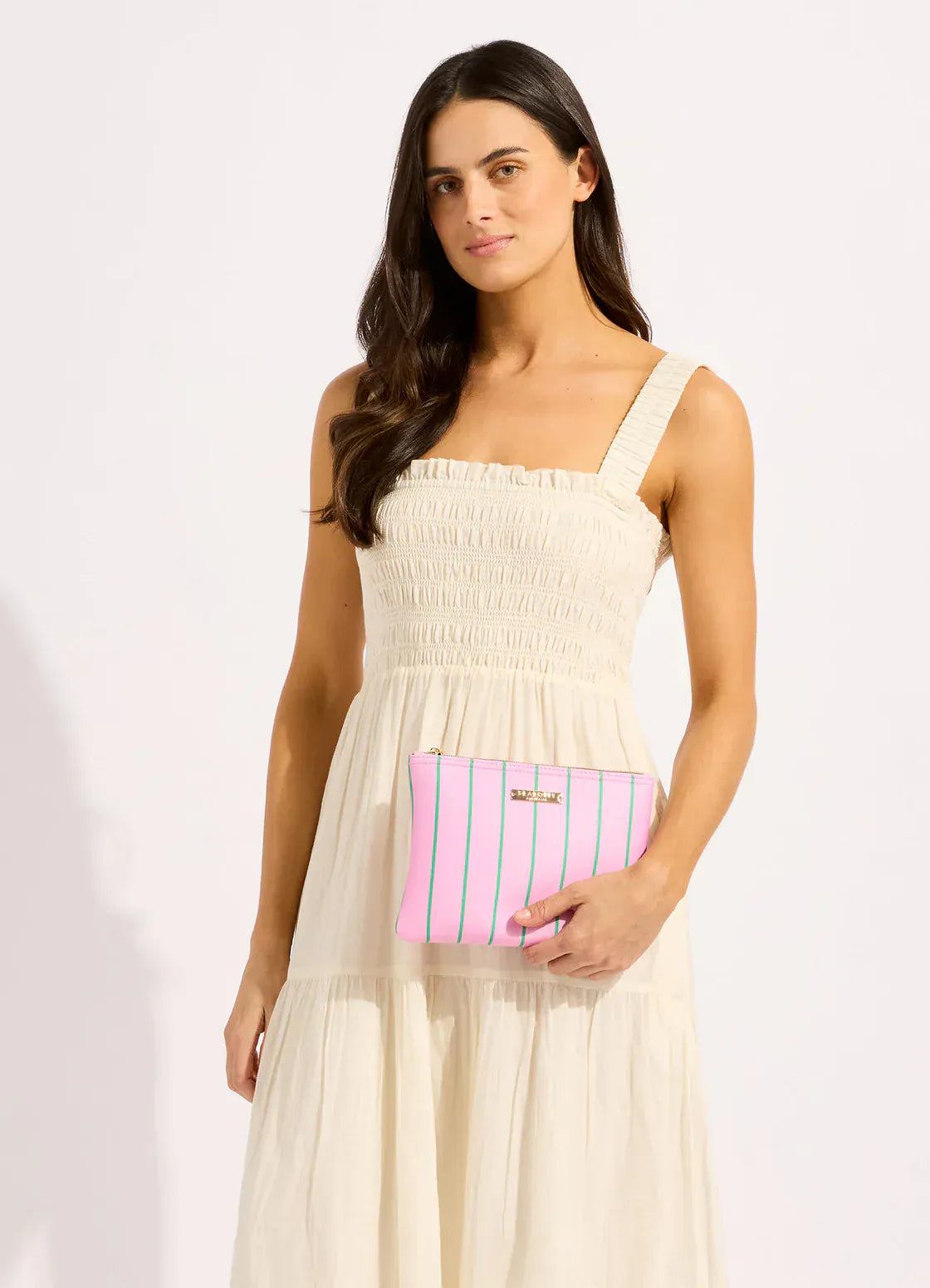 Seafolly Seafolly Mosaic Stripe Bikini Bag - Parfait Pink 72206-BG Seafolly Mosaic Stripe Bikini Bag - Parfait Pink Splash Swimwear OS 9360519203028